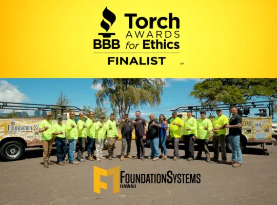 BBB Torch Award Finalist Graphic with team photo and logo
