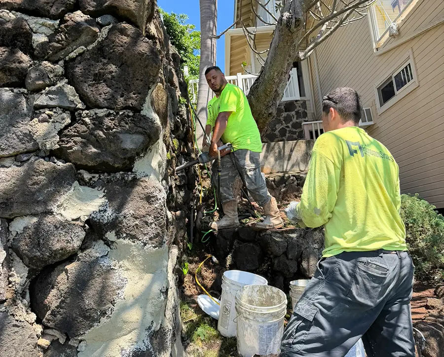 Foundation Services Hawaii performing retaining wall repair services